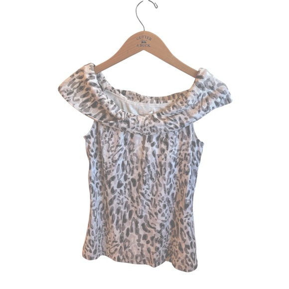 Pilcro Off The Shoulder Twist Rib Top Size Medium Brown Leopard Pattern Stretch - Picture 3 of 11